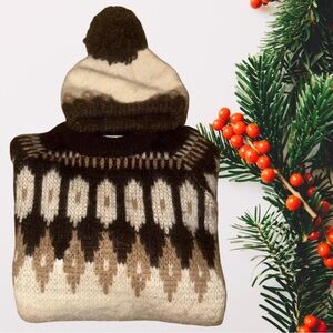 Vintage Brown Bison 100% Virgin Wool Knit Sweater and Beanie Set/Size M
